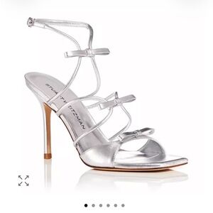 Stuart Weitzman Silver Strappy Bow Sandals